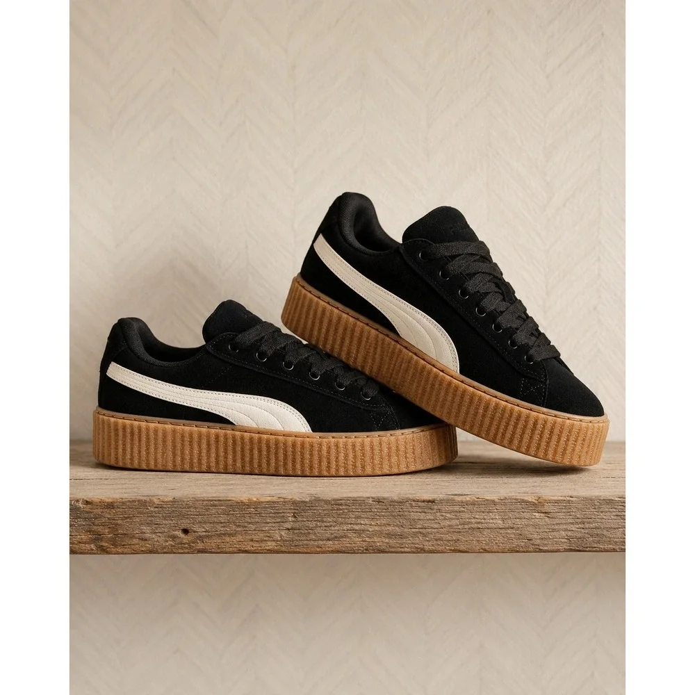 FENTY x PUMA Platform Suede‎ Sneakers Black White Size 9.5 EUC